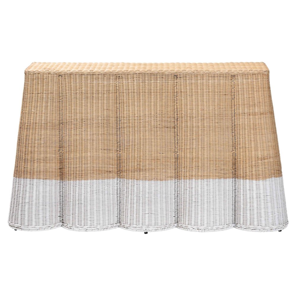 Rattan Console Accent Table, Coastal/Boho Decor, Rectangle 54", White/Natural