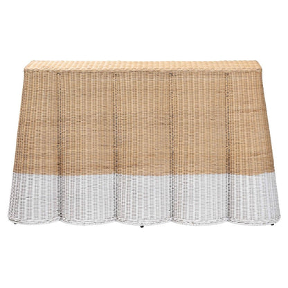 Rattan Console Accent Table, Coastal/Boho Decor, Rectangle 54", White/Natural