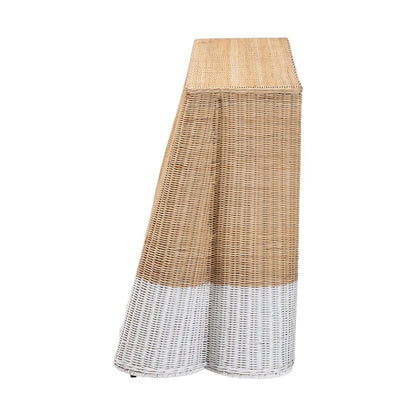 Rattan Console Accent Table, Coastal/Boho Decor, Rectangle 54", White/Natural