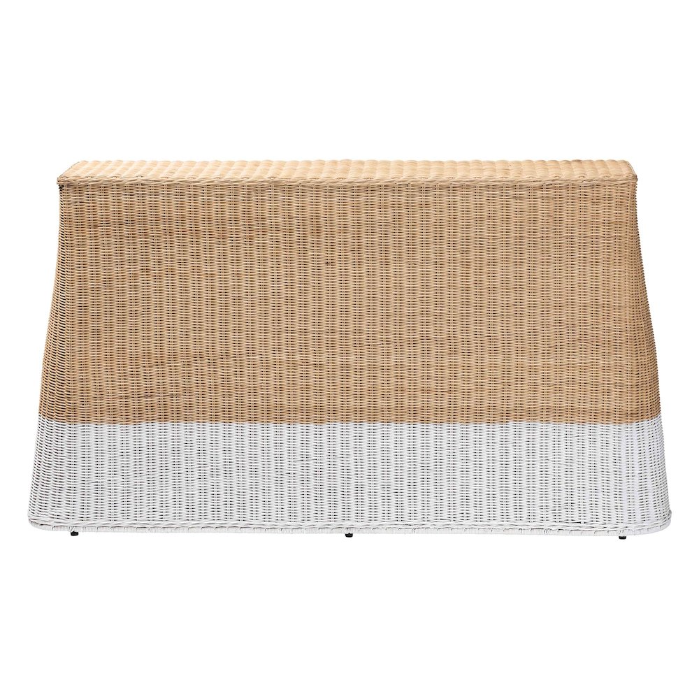 Rattan Console Accent Table, Coastal/Boho Decor, Rectangle 54", White/Natural