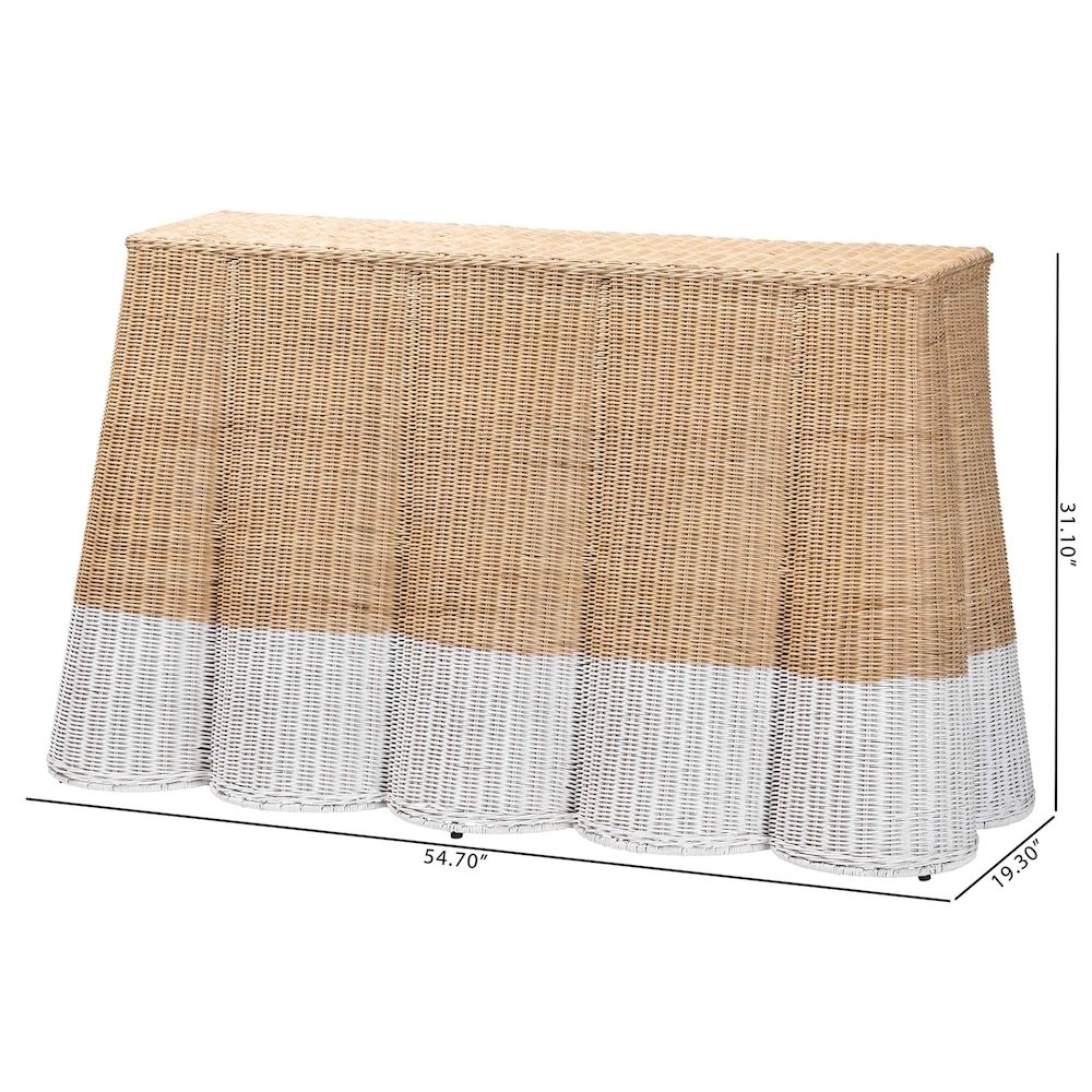 Rattan Console Accent Table, Coastal/Boho Decor, Rectangle 54", White/Natural
