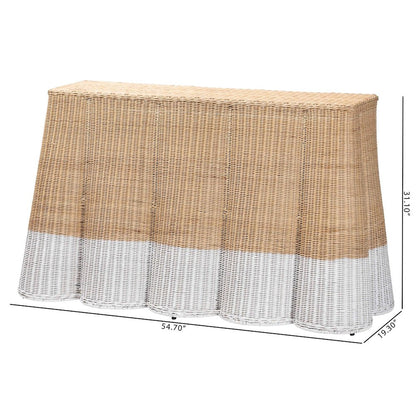 Rattan Console Accent Table, Coastal/Boho Decor, Rectangle 54", White/Natural