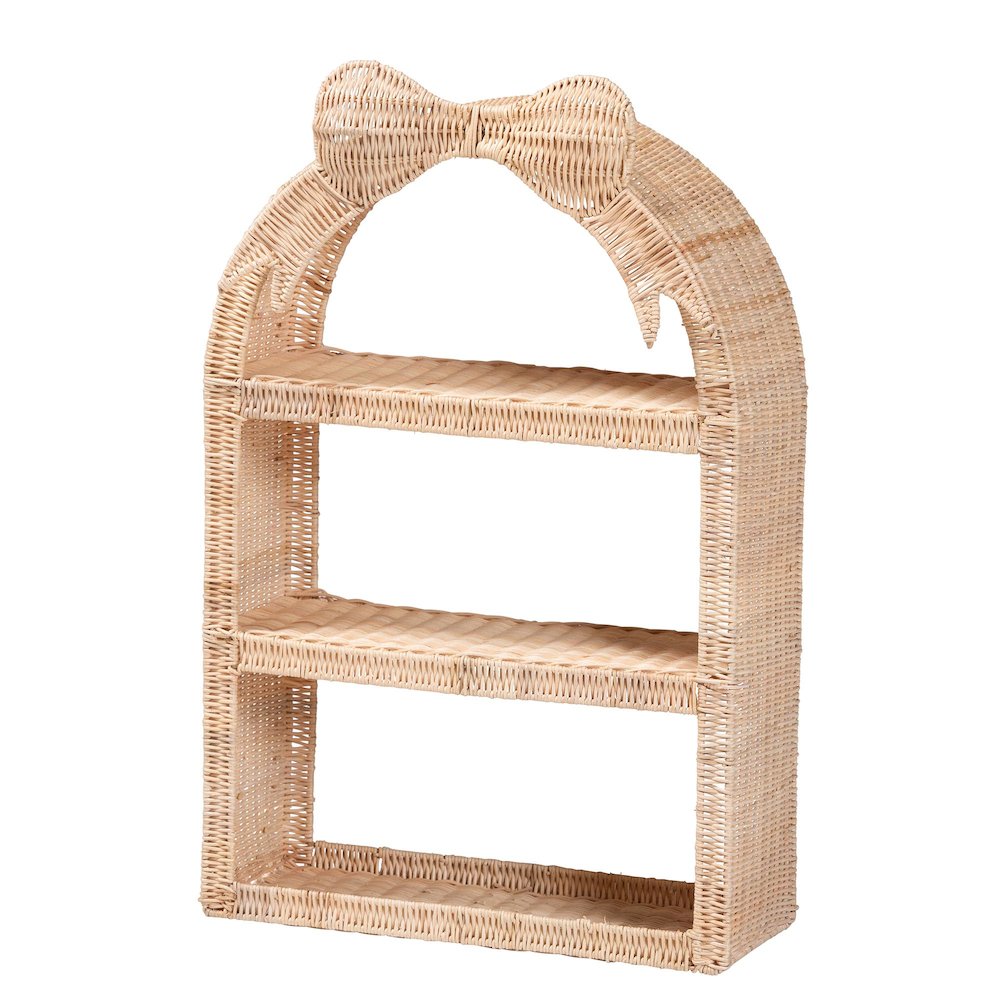 Natural Rattan Wall Shelf - 3-Tier Decorative Storage Rack with Arched Frame