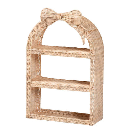 Natural Rattan Wall Shelf - 3-Tier Decorative Storage Rack with Arched Frame