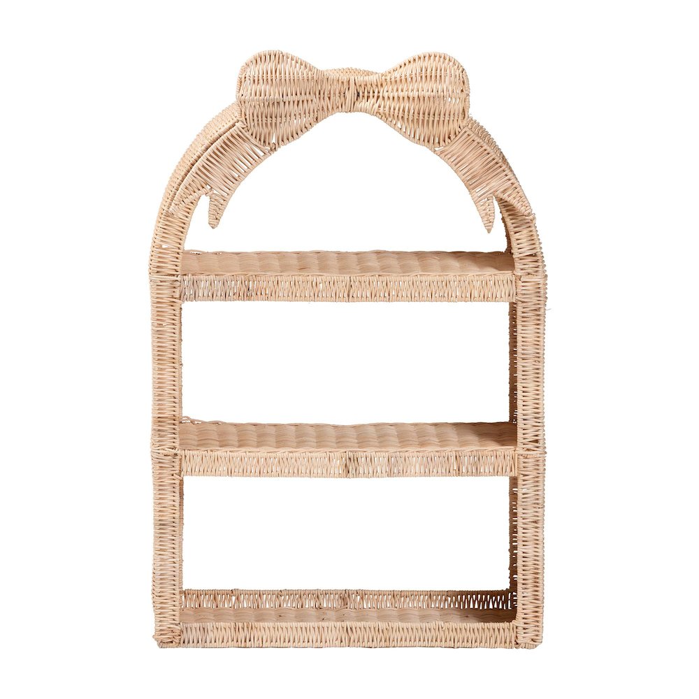 Natural Rattan Wall Shelf - 3-Tier Decorative Storage Rack with Arched Frame