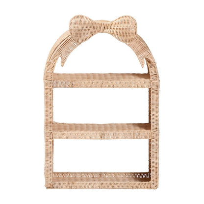 Natural Rattan Wall Shelf - 3-Tier Decorative Storage Rack with Arched Frame