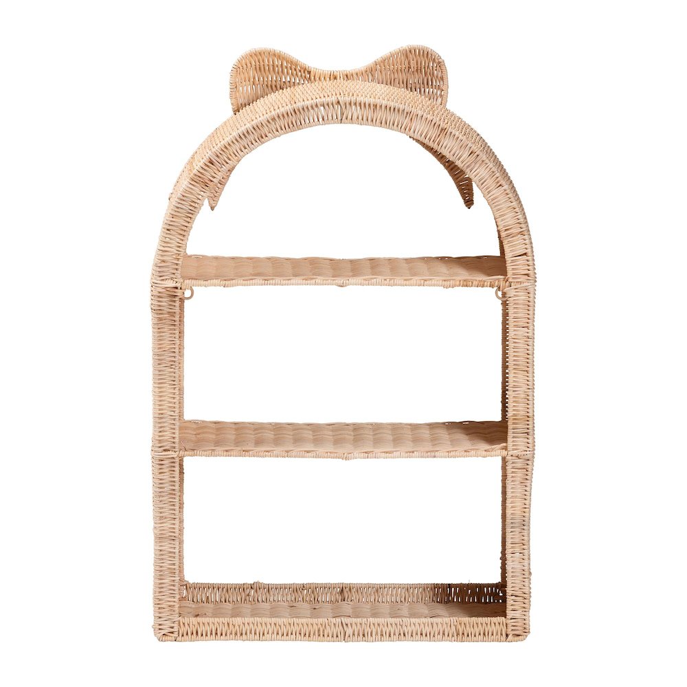 Natural Rattan Wall Shelf - 3-Tier Decorative Storage Rack with Arched Frame
