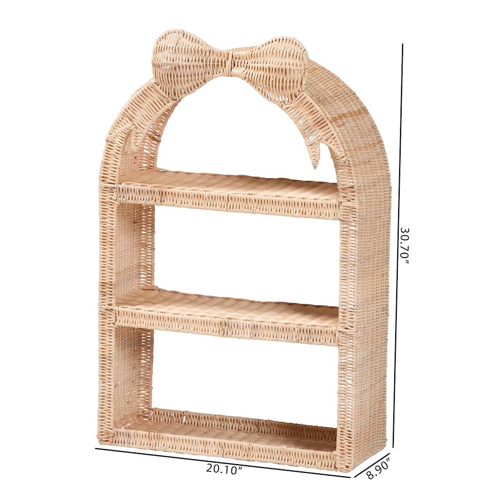Natural Rattan Wall Shelf - 3-Tier Decorative Storage Rack with Arched Frame