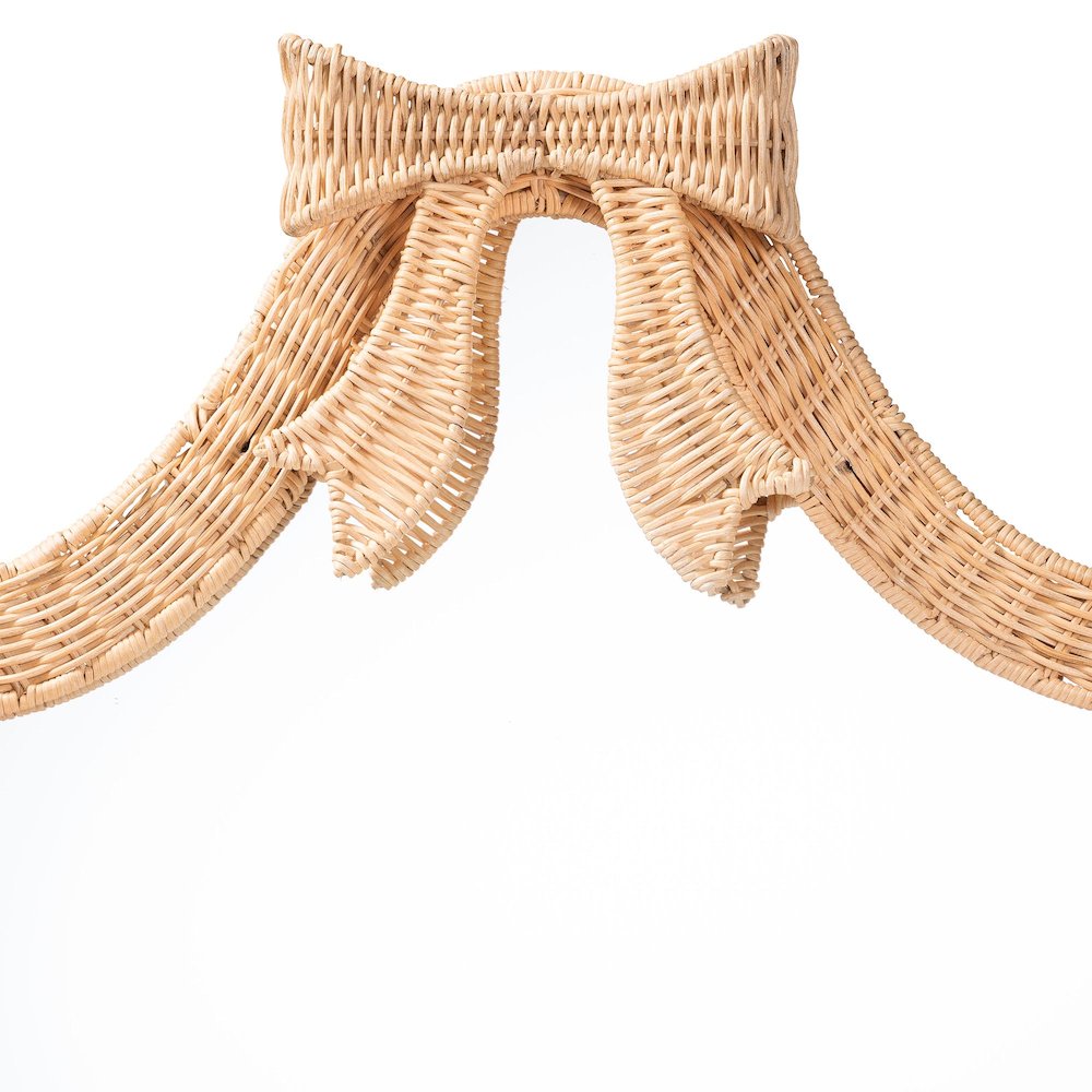 Natural Rattan Wall Mirror - Handwoven Arched Mirror with Scalloped Corners