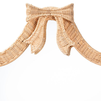 Natural Rattan Wall Mirror - Handwoven Arched Mirror with Scalloped Corners