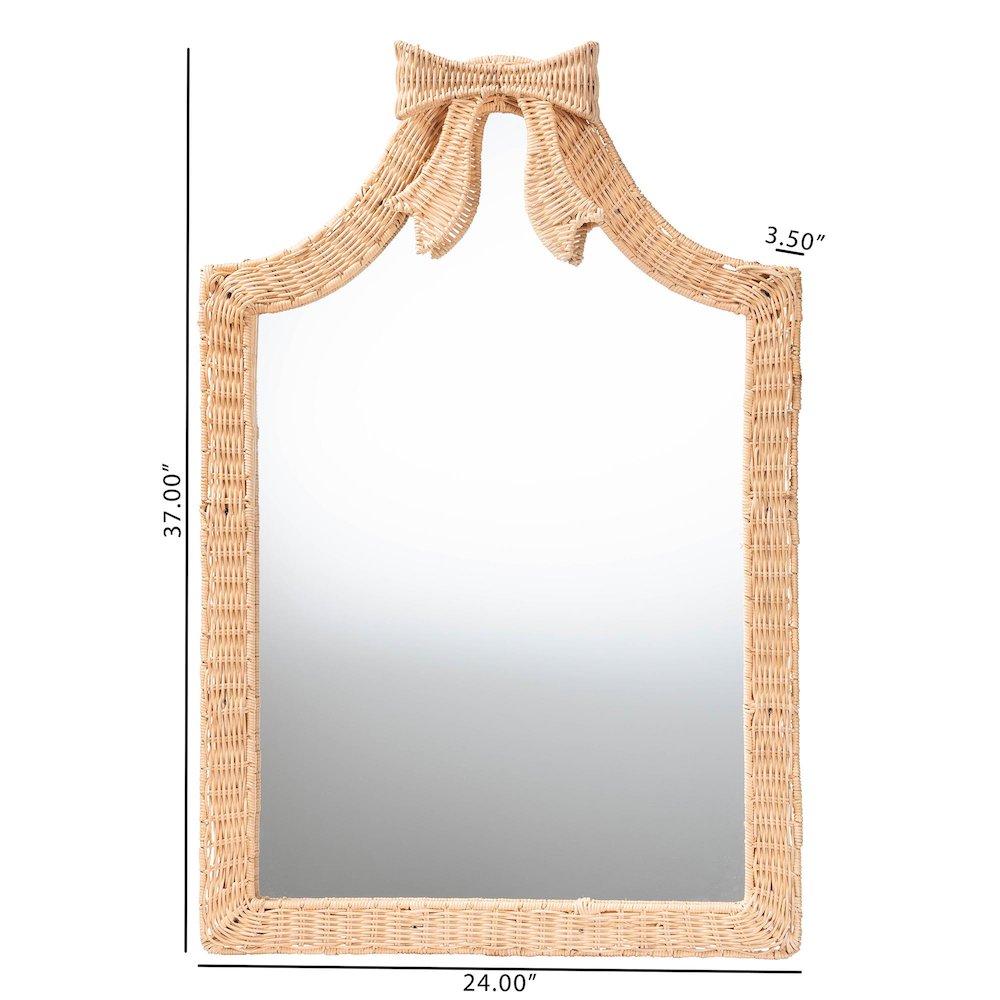 Natural Rattan Wall Mirror - Handwoven Arched Mirror with Scalloped Corners