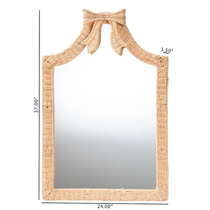 Natural Rattan Wall Mirror - Handwoven Arched Mirror with Scalloped Corners