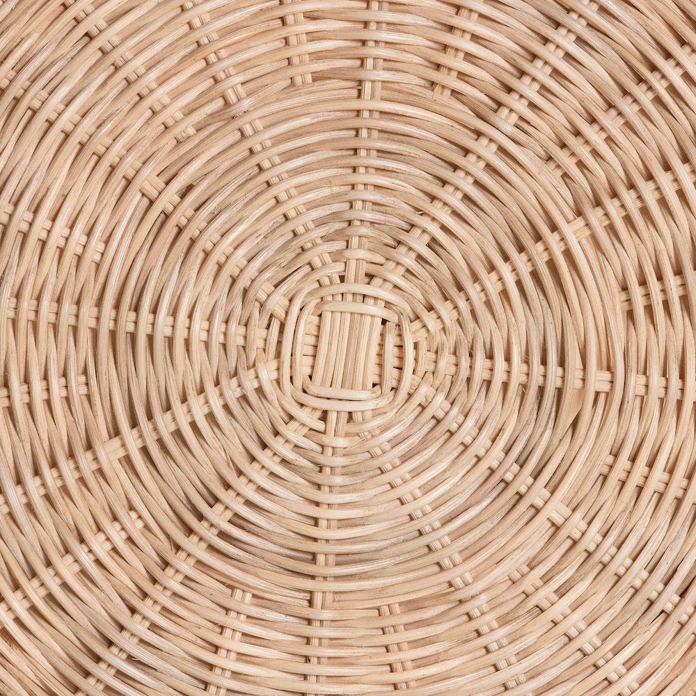 Rattan End Table - Handwoven Wicker 2-Tier Side Table with Scalloped Border