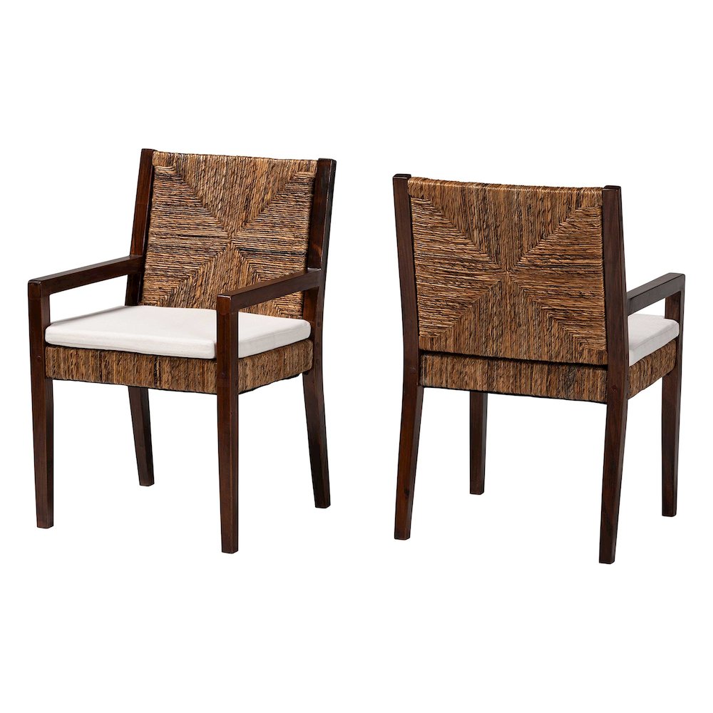 Cordoba 2-Pc Handwoven Seagrass Armchairs, Solid Mango Wood Frame Dining Chair