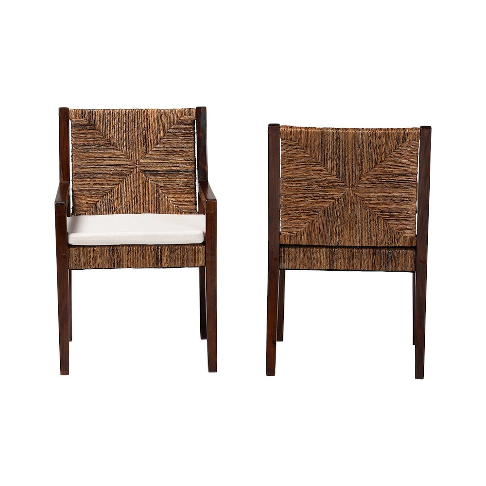 Cordoba 2-Pc Handwoven Seagrass Armchairs, Solid Mango Wood Frame Dining Chair