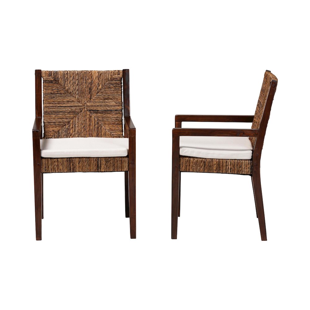 Cordoba 2-Pc Handwoven Seagrass Armchairs, Solid Mango Wood Frame Dining Chair