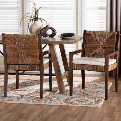 Cordoba 2-Pc Handwoven Seagrass Armchairs, Solid Mango Wood Frame Dining Chair