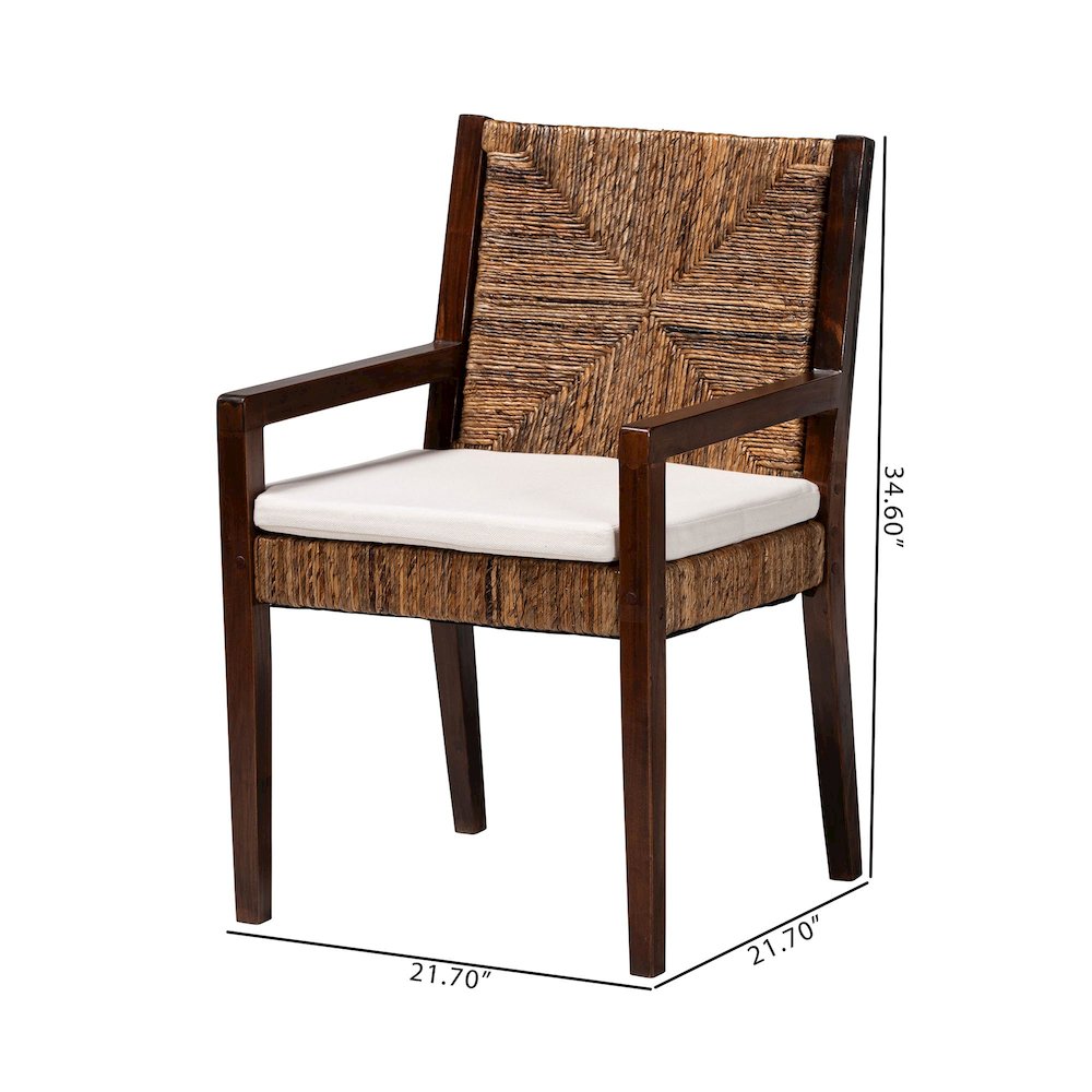Cordoba 2-Pc Handwoven Seagrass Armchairs, Solid Mango Wood Frame Dining Chair