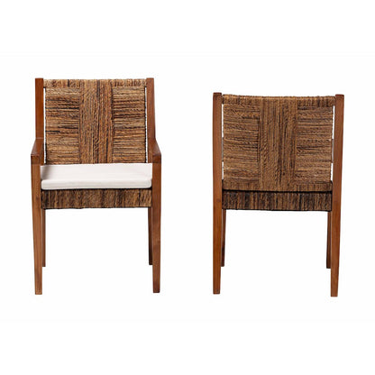 Chabela 2-Pc Handwoven Seagrass Armchairs, Solid Mango Wood Frame Dining Chair