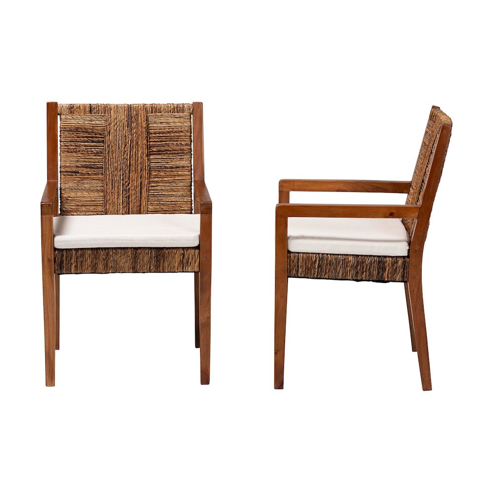 Chabela 2-Pc Handwoven Seagrass Armchairs, Solid Mango Wood Frame Dining Chair