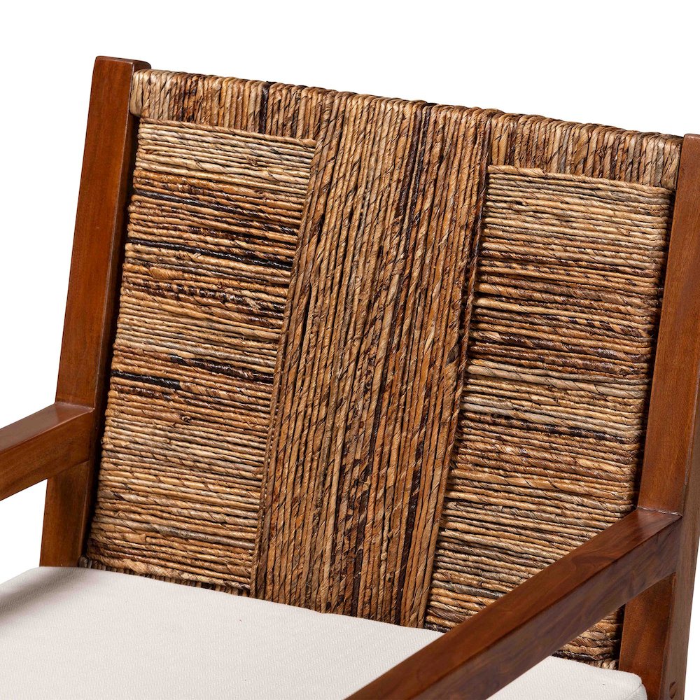 Chabela 2-Pc Handwoven Seagrass Armchairs, Solid Mango Wood Frame Dining Chair