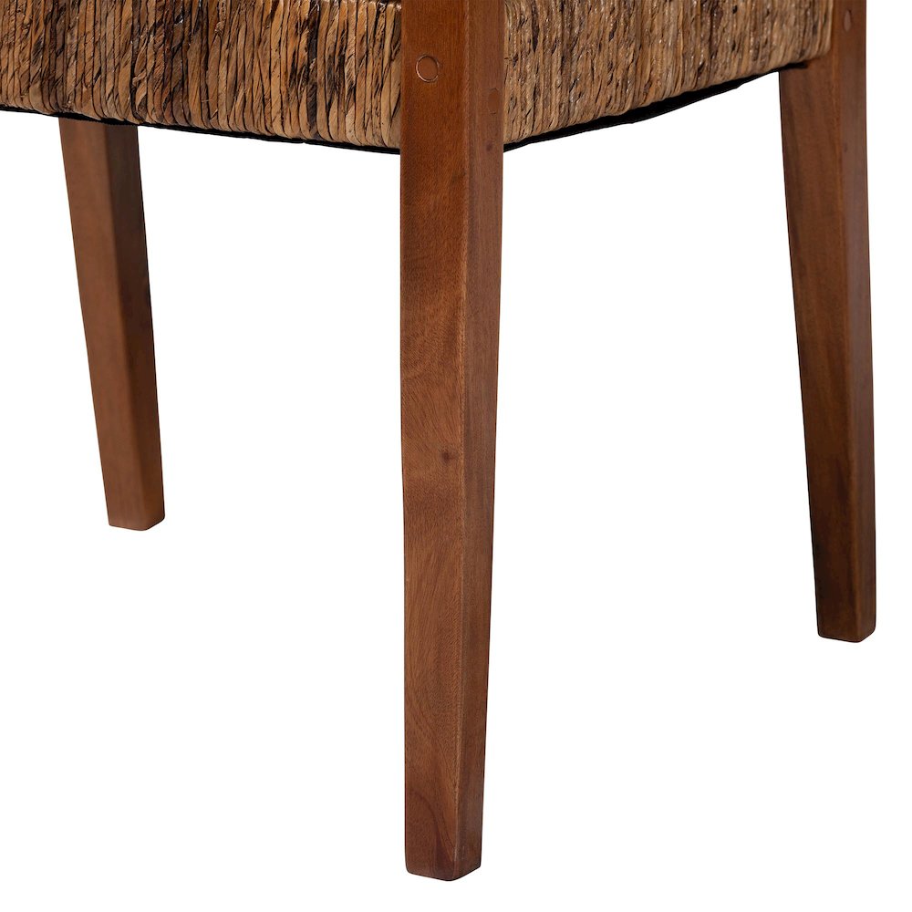 Chabela 2-Pc Handwoven Seagrass Armchairs, Solid Mango Wood Frame Dining Chair