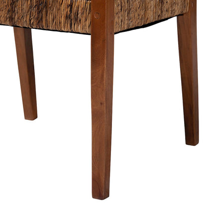 Chabela 2-Pc Handwoven Seagrass Armchairs, Solid Mango Wood Frame Dining Chair