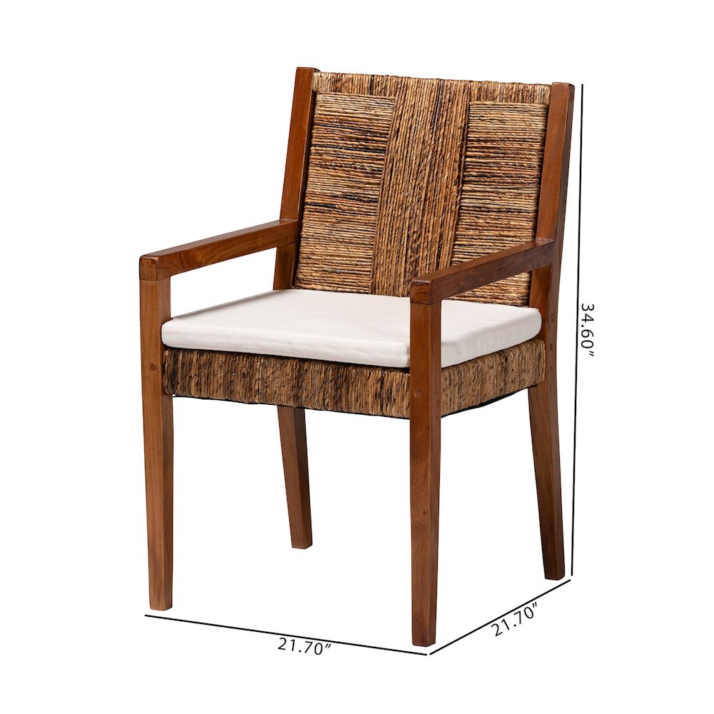 Chabela 2-Pc Handwoven Seagrass Armchairs, Solid Mango Wood Frame Dining Chair
