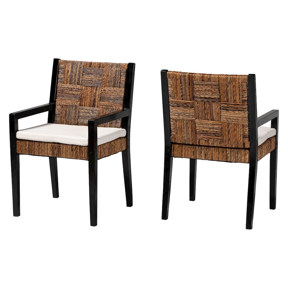 Raniya 2-Pc Handwoven Seagrass Armchairs, Solid Mango Wood Frame Dining Chair