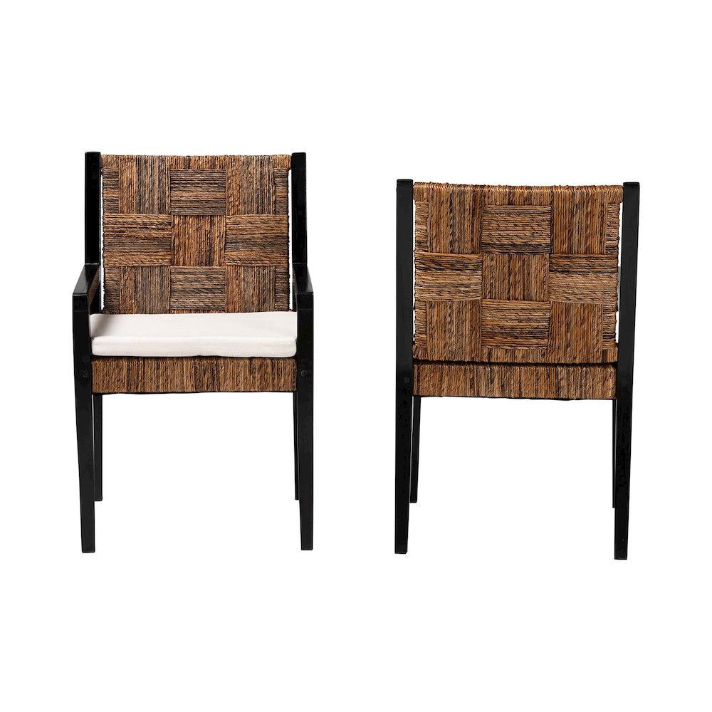 Raniya 2-Pc Handwoven Seagrass Armchairs, Solid Mango Wood Frame Dining Chair