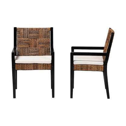 Raniya 2-Pc Handwoven Seagrass Armchairs, Solid Mango Wood Frame Dining Chair