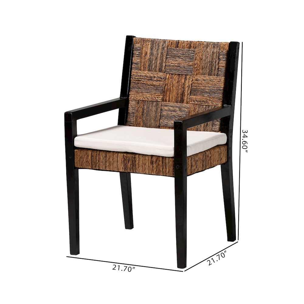 Raniya 2-Pc Handwoven Seagrass Armchairs, Solid Mango Wood Frame Dining Chair