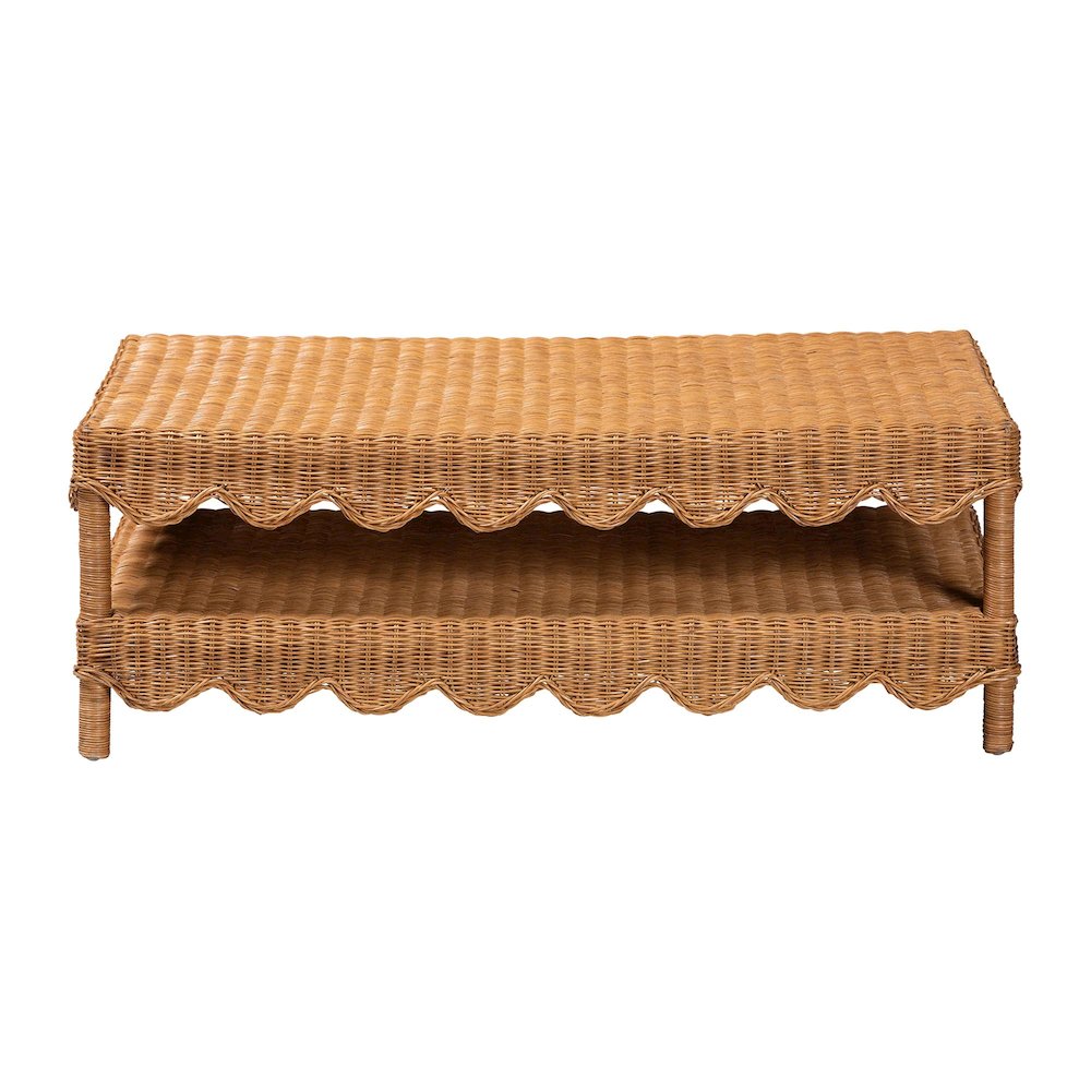 Oteria Natural Rattan Coffee Table Wicker Cocktail Table with Open Shelf