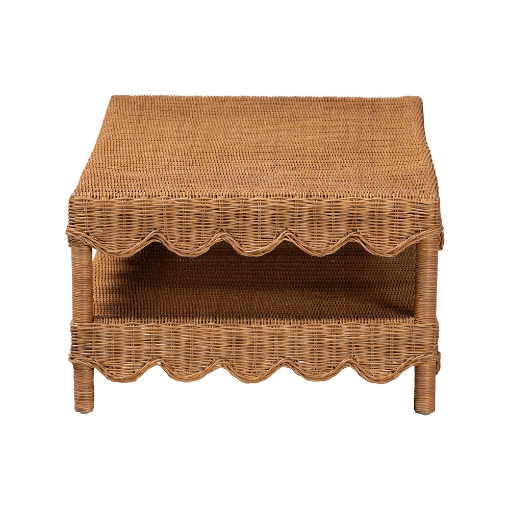 Oteria Natural Rattan Coffee Table Wicker Cocktail Table with Open Shelf