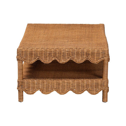 Oteria Natural Rattan Coffee Table Wicker Cocktail Table with Open Shelf