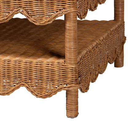 Oteria Natural Rattan Coffee Table Wicker Cocktail Table with Open Shelf