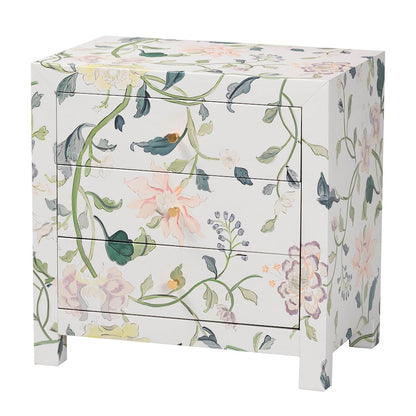 Connery Floral End Table - 3-Drawer Decorative Accent Storage Cabinet