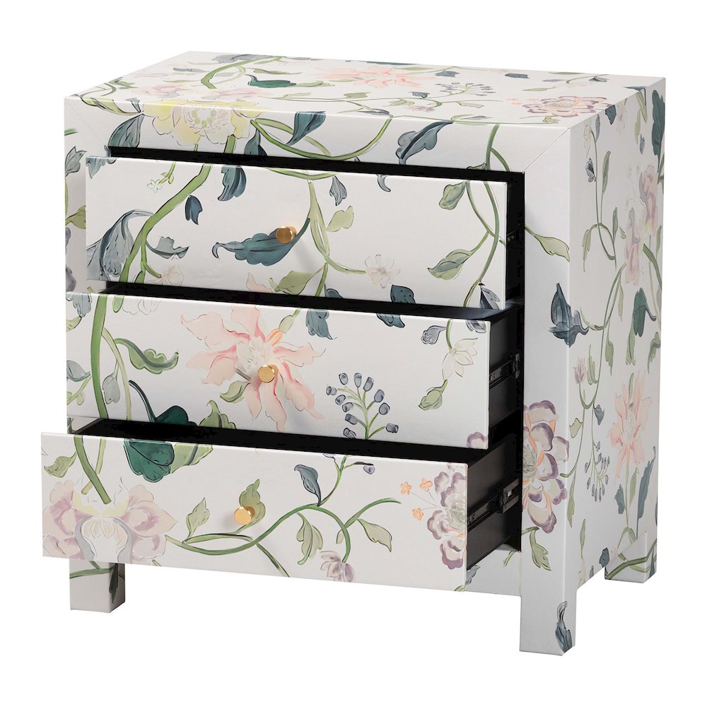 Connery Floral End Table - 3-Drawer Decorative Accent Storage Cabinet