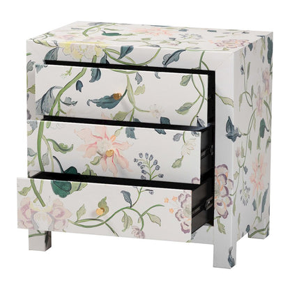 Connery Floral End Table - 3-Drawer Decorative Accent Storage Cabinet
