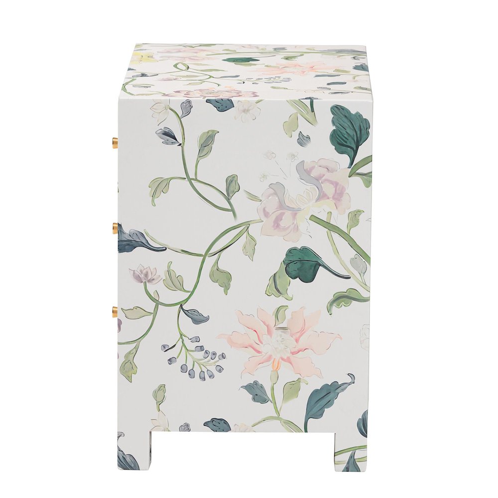 Connery Floral End Table - 3-Drawer Decorative Accent Storage Cabinet
