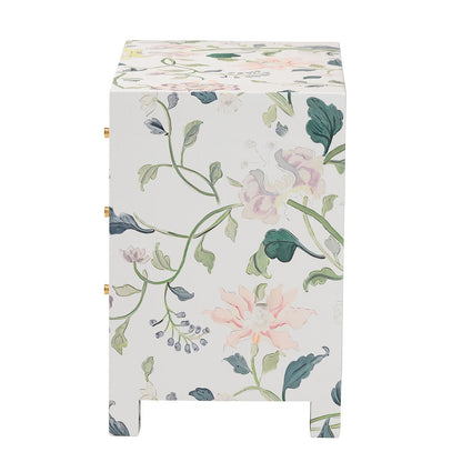 Connery Floral End Table - 3-Drawer Decorative Accent Storage Cabinet