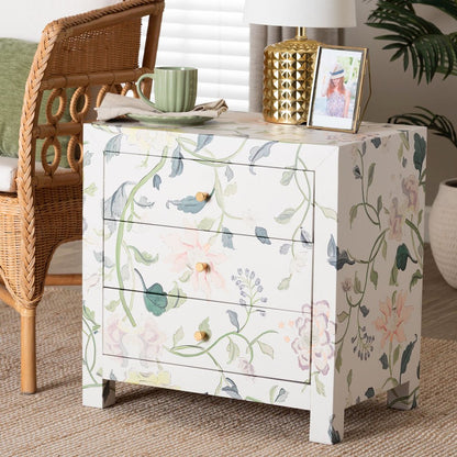 Connery Floral End Table - 3-Drawer Decorative Accent Storage Cabinet