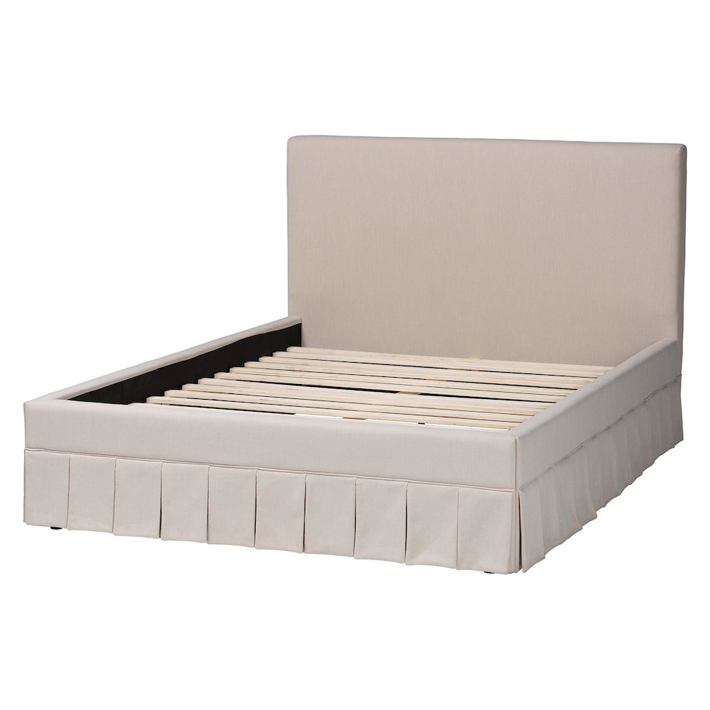 Platform Bed - Fabric Upholstered Bed Frame with Panel Headboard, Queen