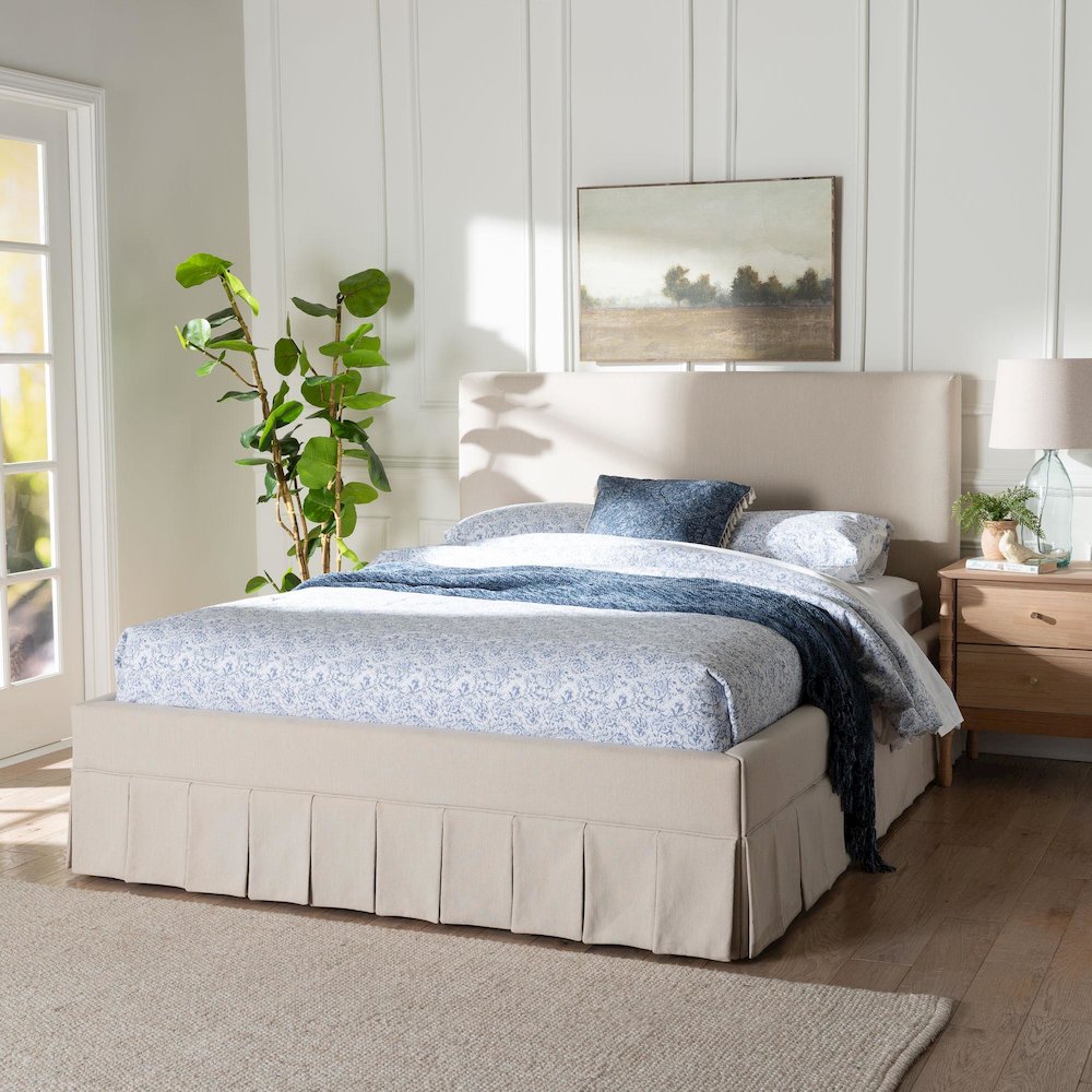 Platform Bed - Fabric Upholstered Bed Frame with Panel Headboard, Queen