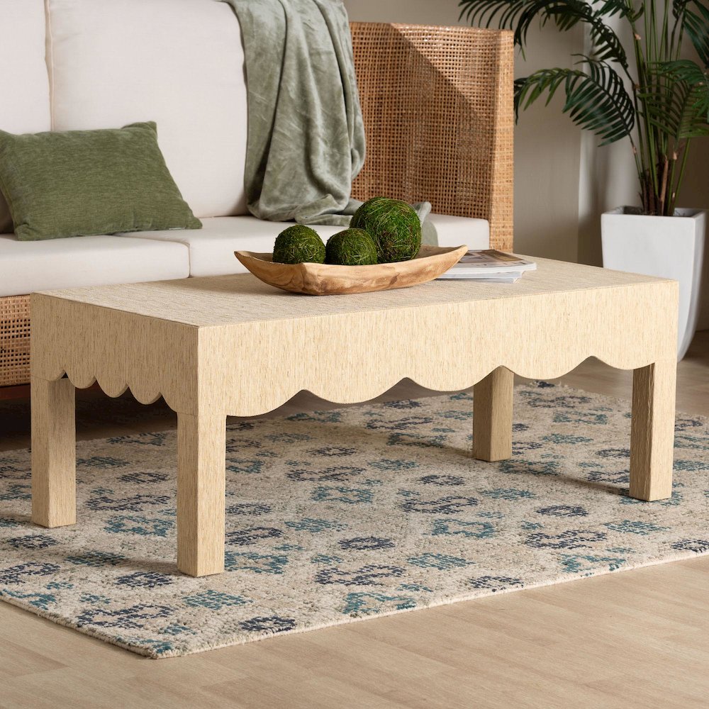 Mason Natural Grasscloth Coffee Table - Rectangular Accent Table