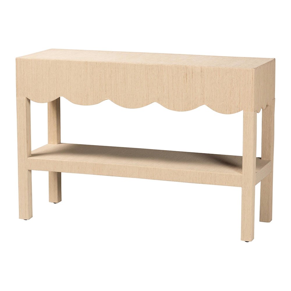 Natural Grasscloth Console Table - Two-Tier Entryway Table with Scalloped Apron