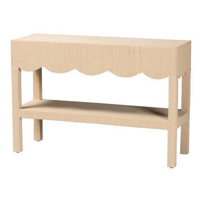 Natural Grasscloth Console Table - Two-Tier Entryway Table with Scalloped Apron