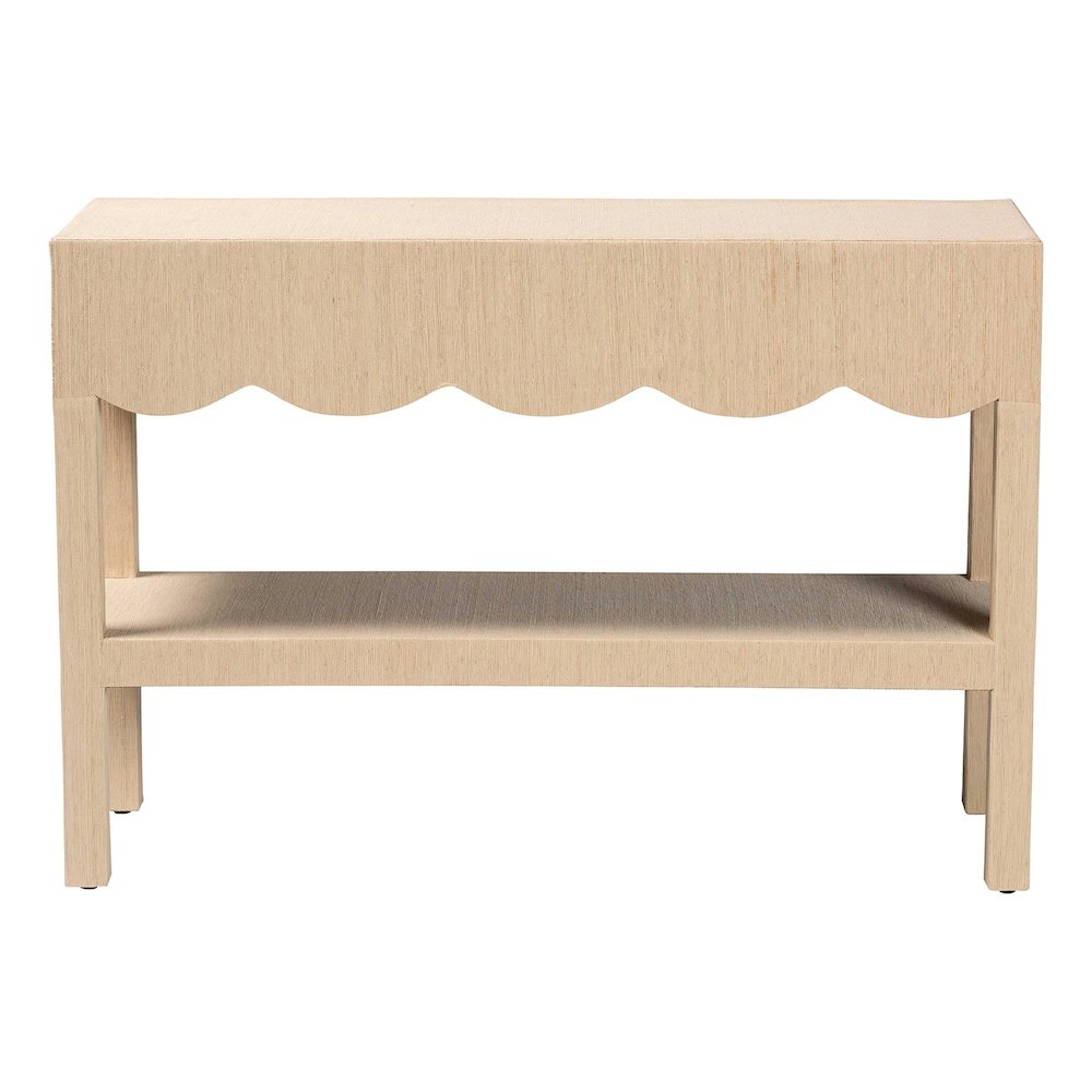 Natural Grasscloth Console Table - Two-Tier Entryway Table with Scalloped Apron
