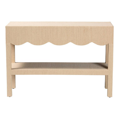 Natural Grasscloth Console Table - Two-Tier Entryway Table with Scalloped Apron
