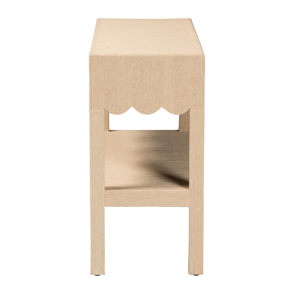 Natural Grasscloth Console Table - Two-Tier Entryway Table with Scalloped Apron